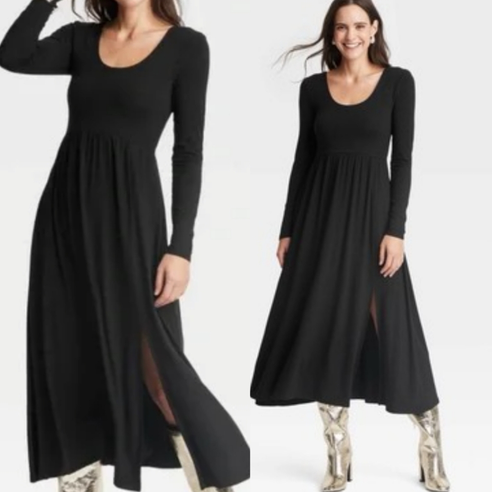 a new day Elegant Black Long Sleeve Dress